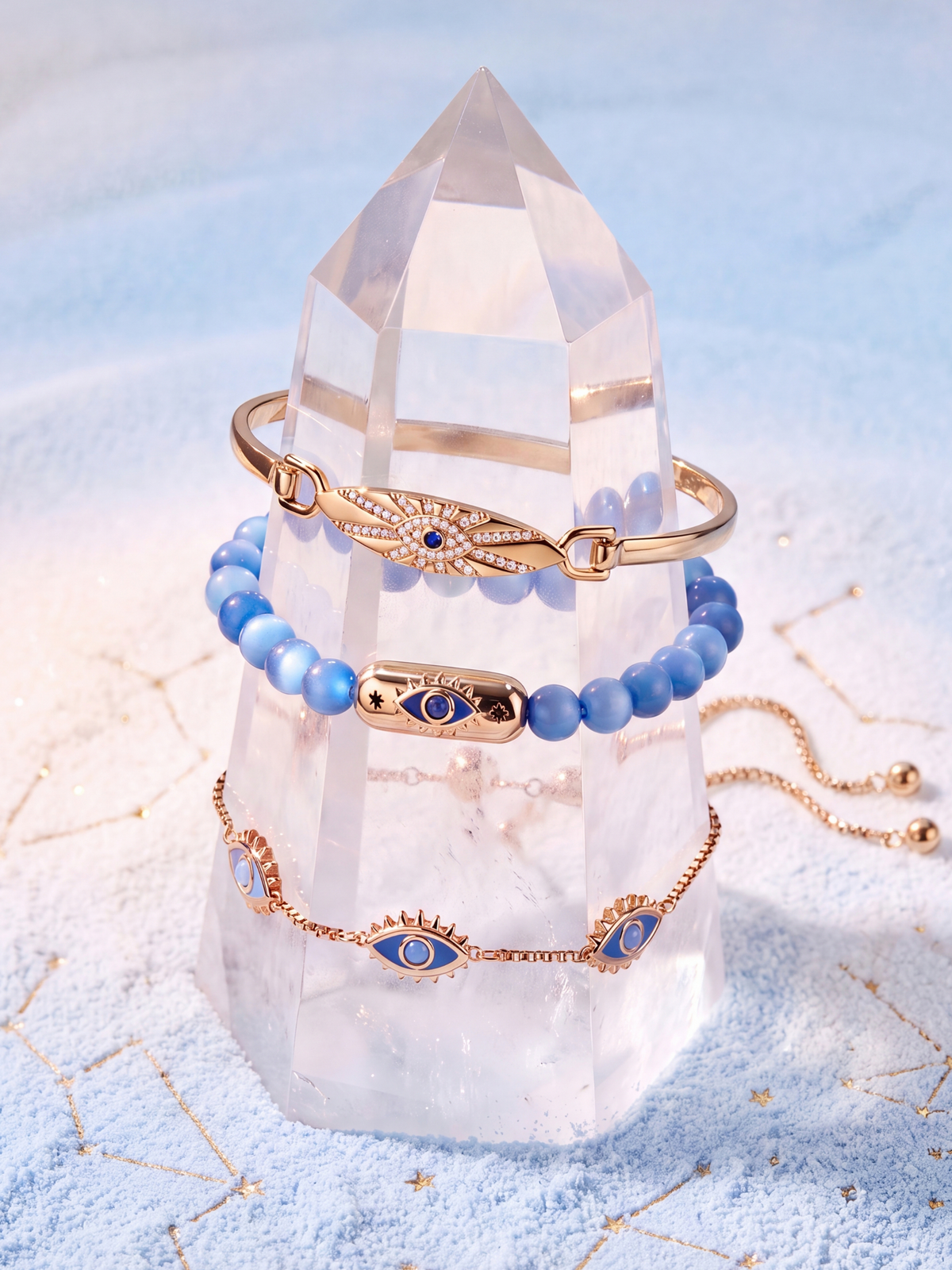 Blue Aventurine Evil Eye Bolo Bracelet: Gold