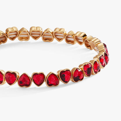 Red Crystal Heart Stretch Bracelet: Gold