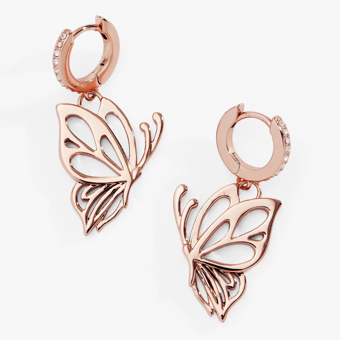 Goliath Butterfly Openwork Huggie Earrings: Rose Silver