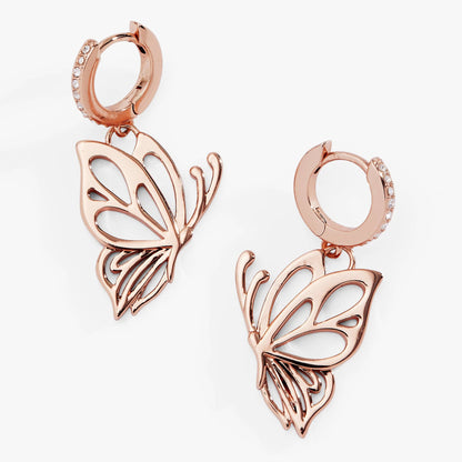 Goliath Butterfly Openwork Huggie Earrings: Rose Silver