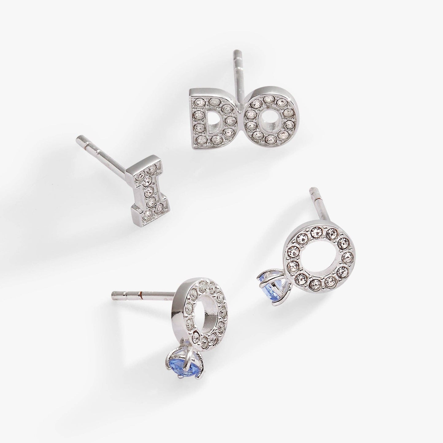 Bridal “I Do” Stud Earring Set of 2: Silver