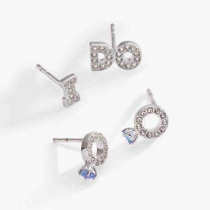 Bridal “I Do” Stud Earring Set of 2: Silver