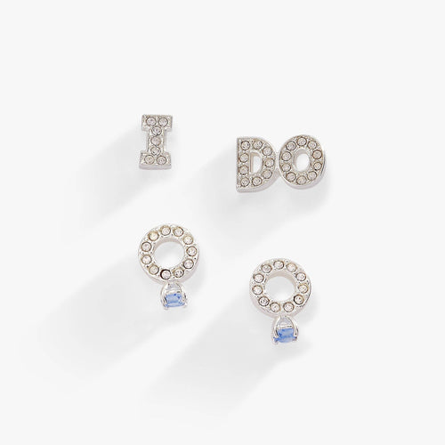 Bridal “I Do” Stud Earring Set of 2: Silver