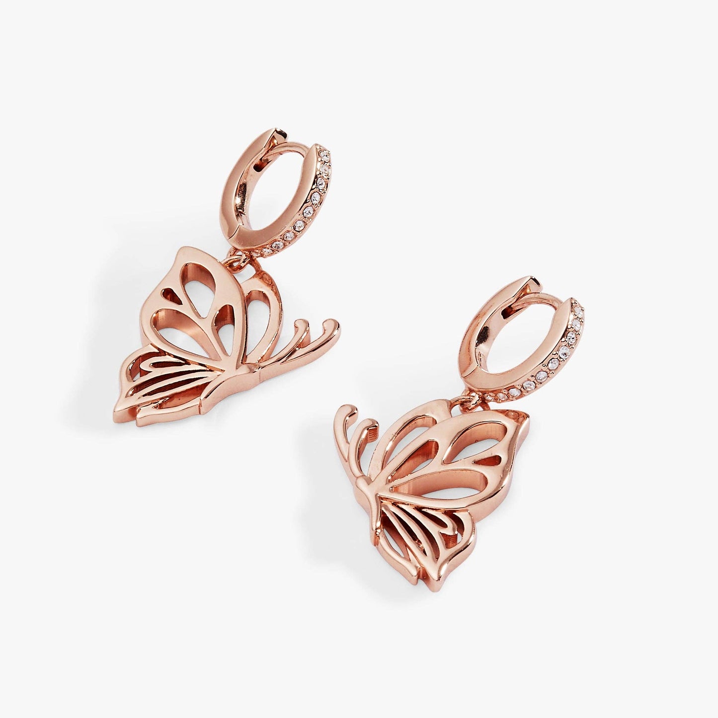 Goliath Butterfly Openwork Huggie Earrings: Rose Silver