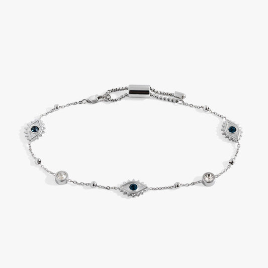 Evil Eye Crystal Anklet: Stainless Steel Silver