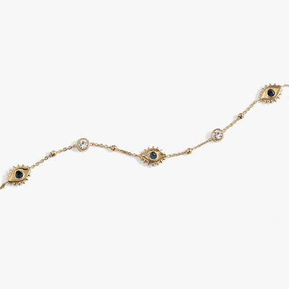 Evil Eye Crystal Anklet: Stainless Steel Gold