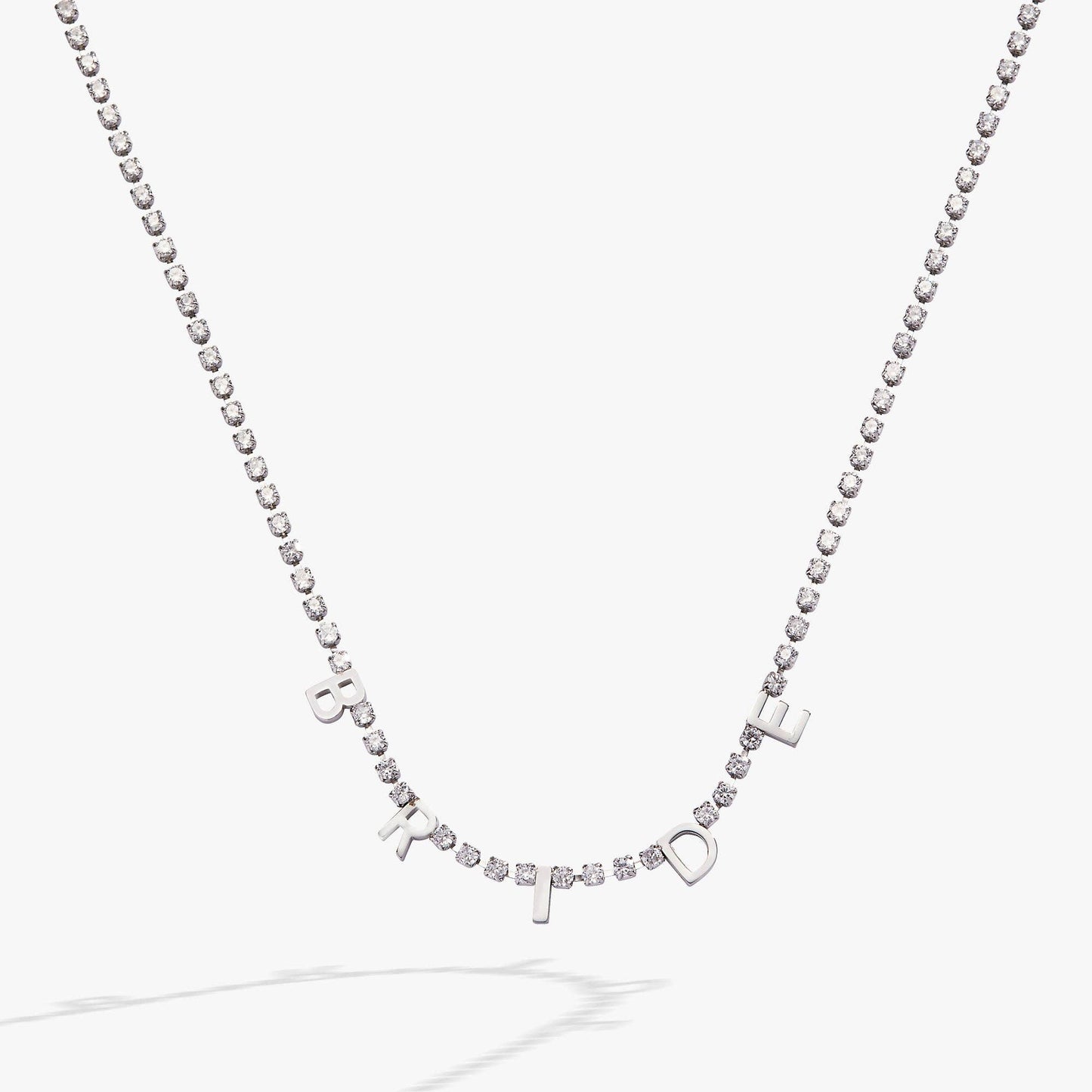 “Bride” Crystal Tennis Necklace: Stainless Steel Gold