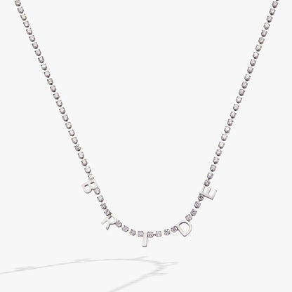 “Bride” Crystal Tennis Necklace: Stainless Steel Gold