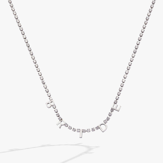 “Bride” Crystal Tennis Necklace: Stainless Steel Gold