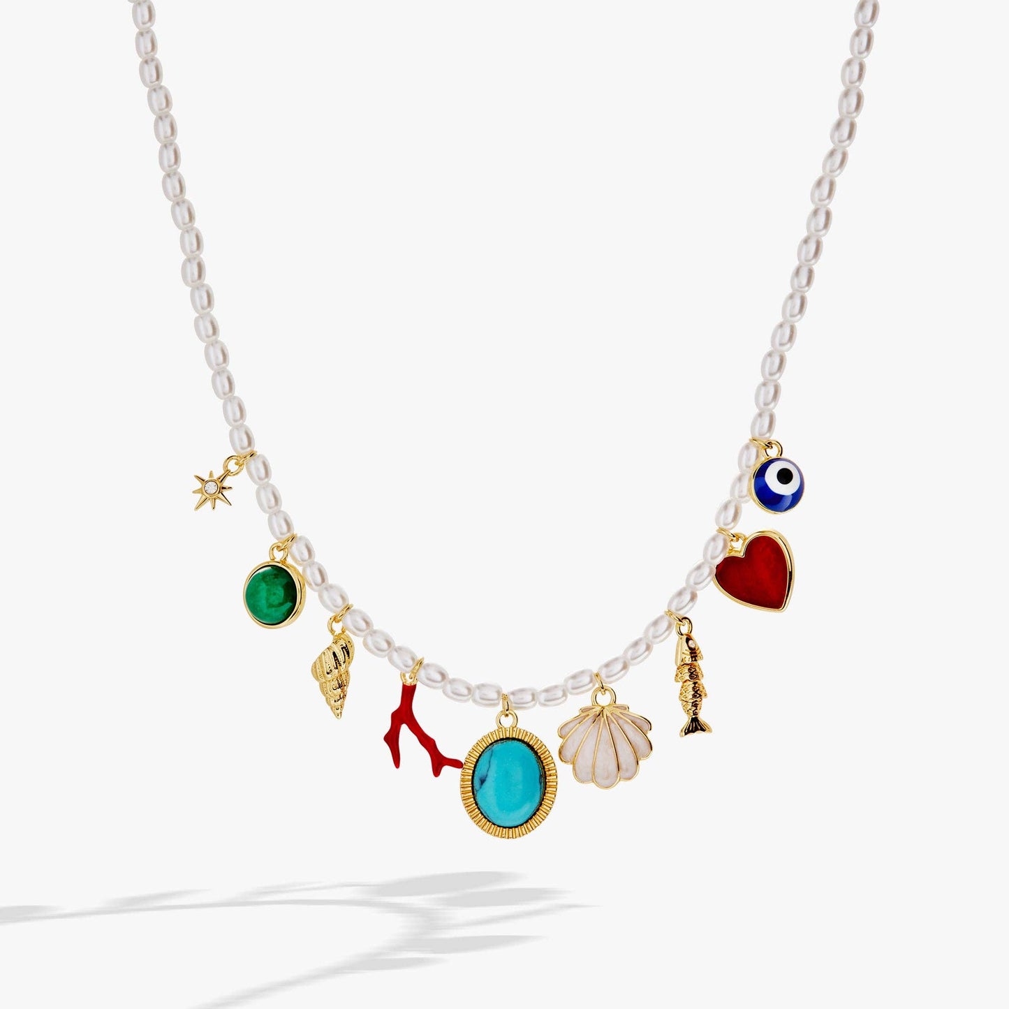 Moonlight Beach Pearl Charm Necklace: Gold