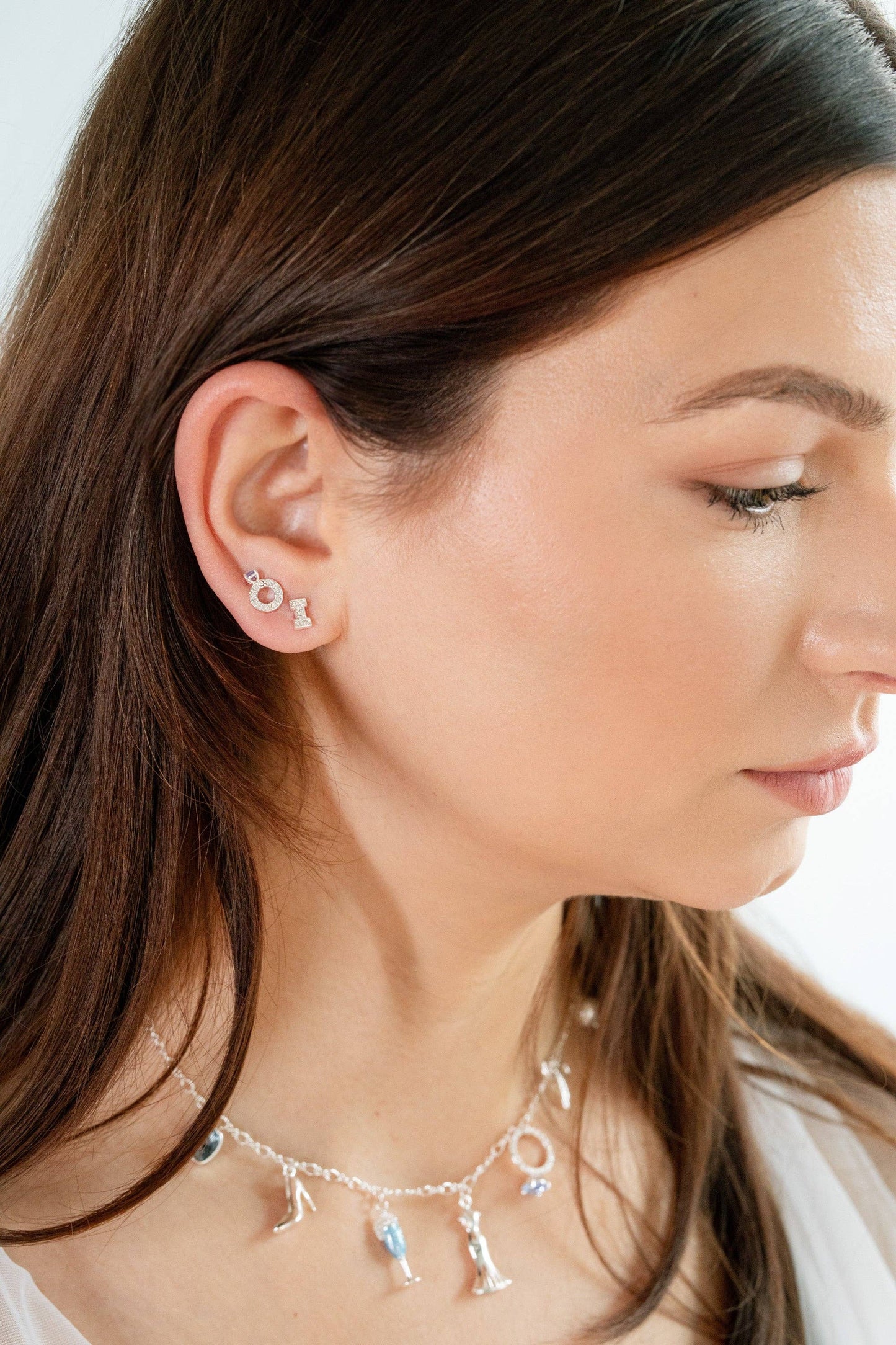 Bridal “I Do” Stud Earring Set of 2: Silver